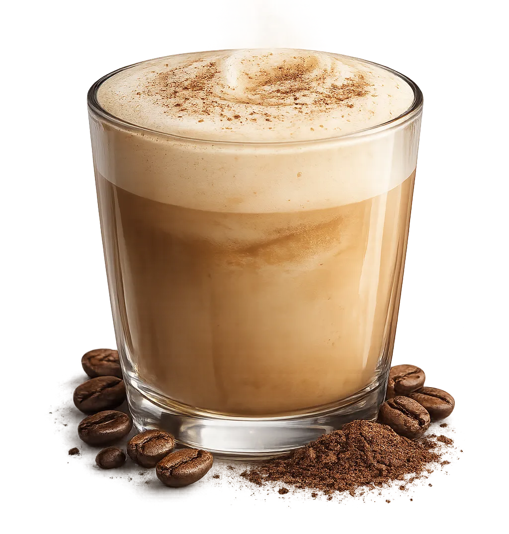 Creamy cappuccino drink with coffee beans