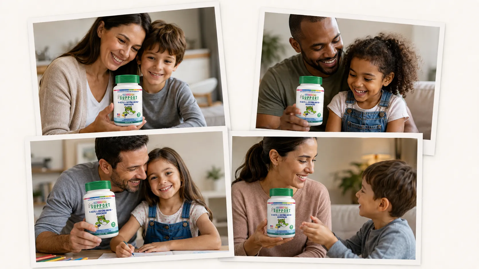 Colagem de famílias e crianças com Spectrum Brain Support
