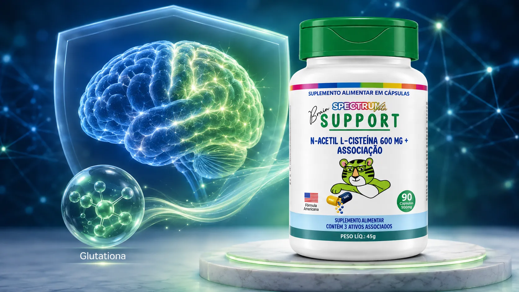 Spectrum Brain Support cápsulas, cérebro luminoso e referência à glutationa