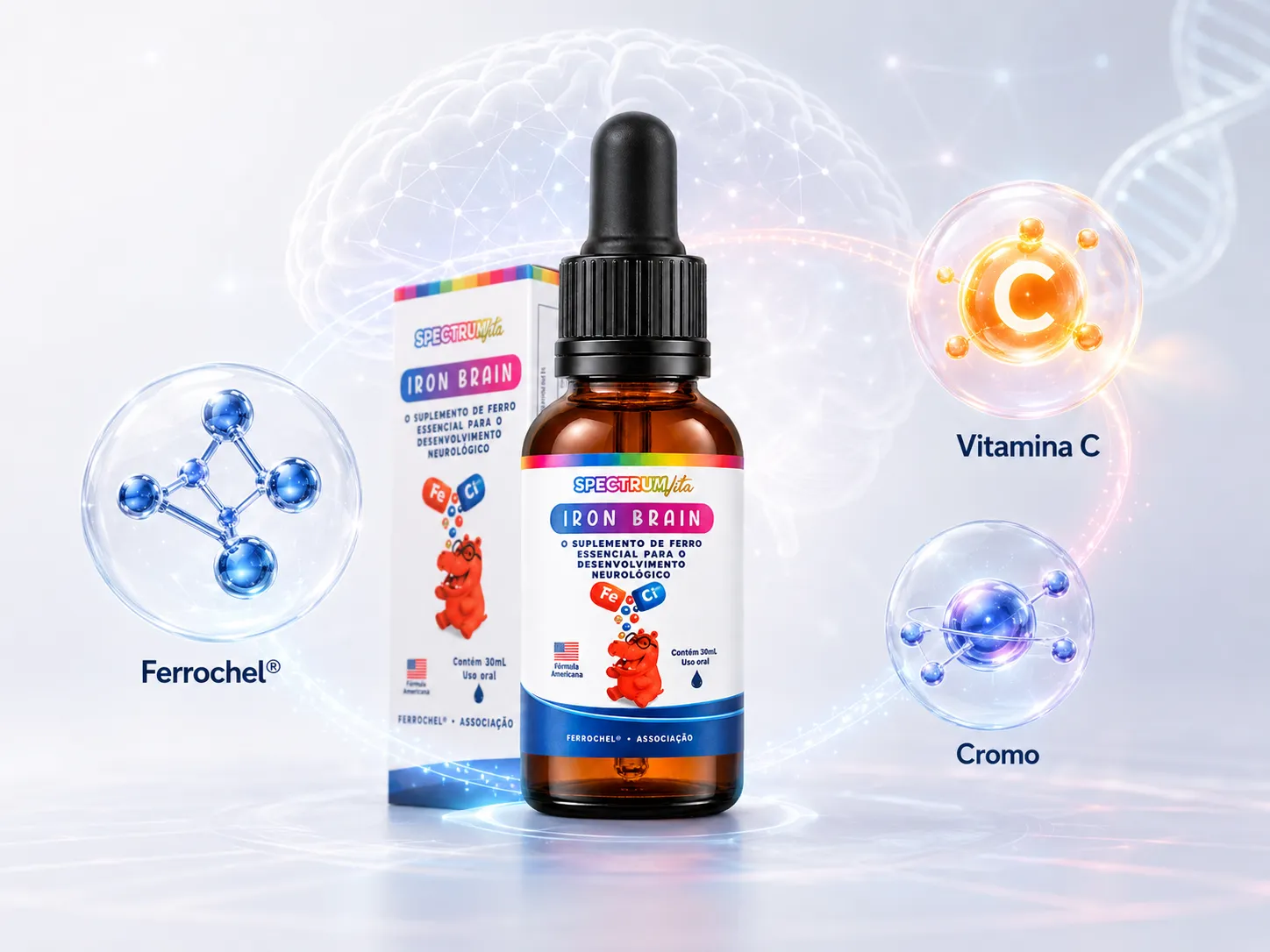 Iron Brain com Ferrochel, vitamina C e cromo